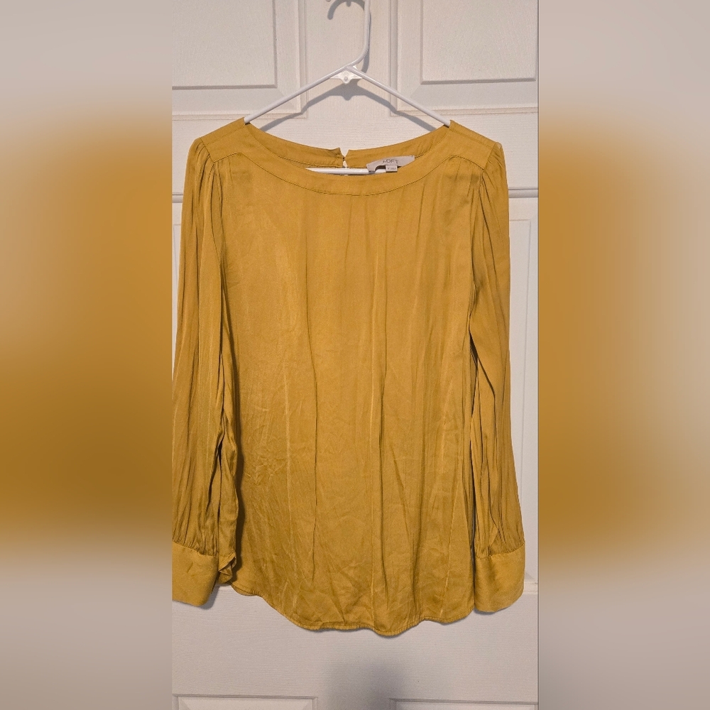 LOFT Mustard Yellow Satin Blouse